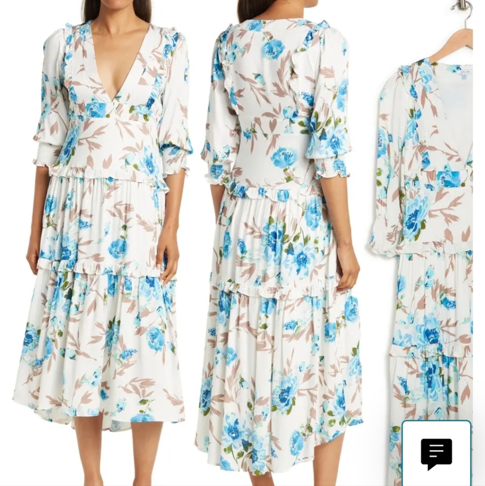 Floral Maxi Dress with Blue and White Design